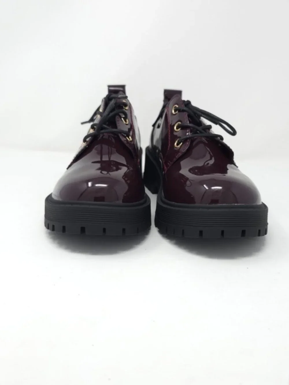 Chunky Platform Faux Leather Oxford Patent Wine Lug Sole Lace Up - Picture 3 of 11